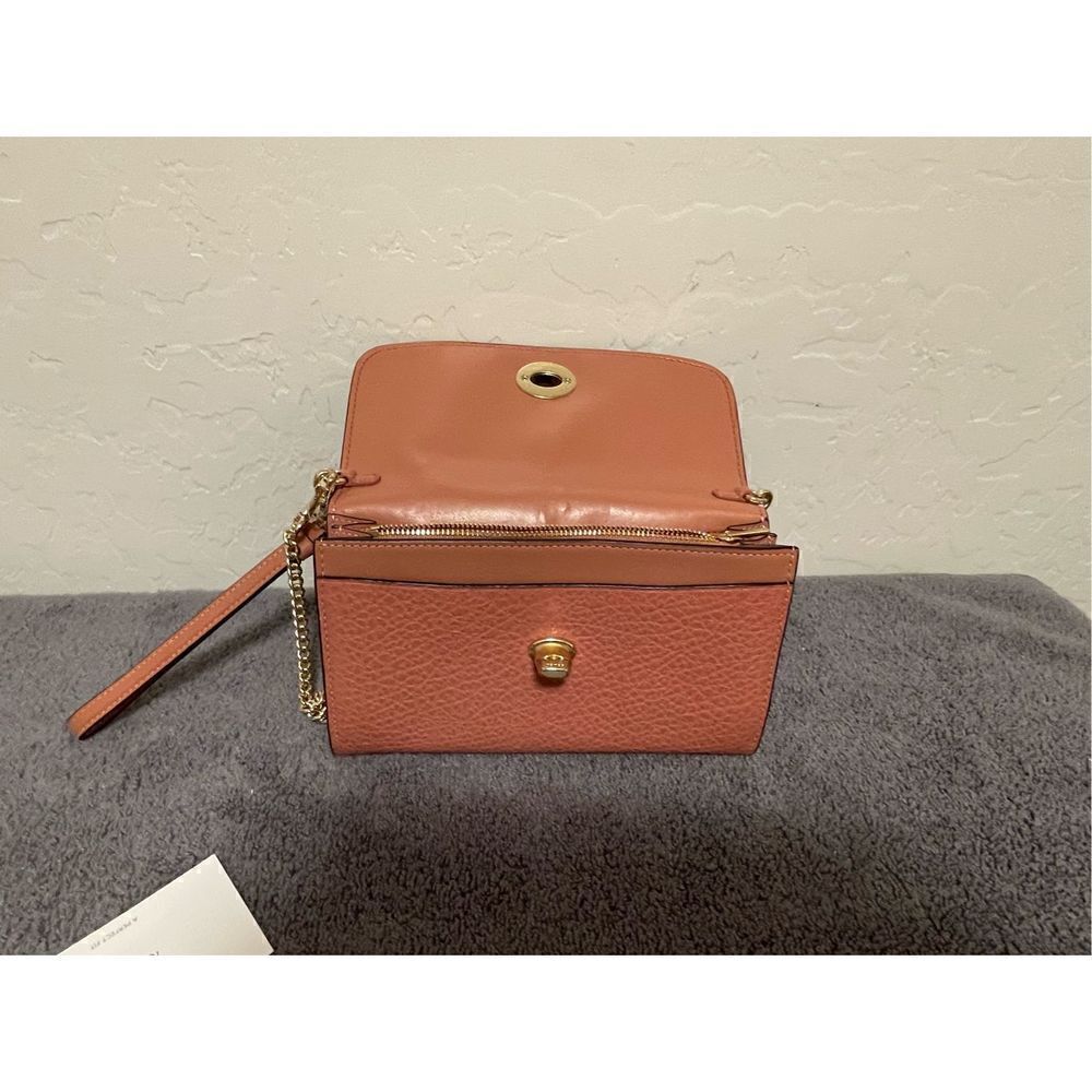 Coach Leather Chain Crossbody Melon/Gold Wristlet Clutch Handbag F31620 NWT - Picture 8 of 13